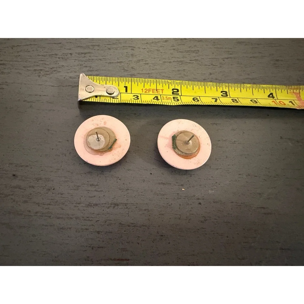 Vintage Pink Button Stud Earrings Round Oversized Retro 80s Pastel Glossy 1 Inch